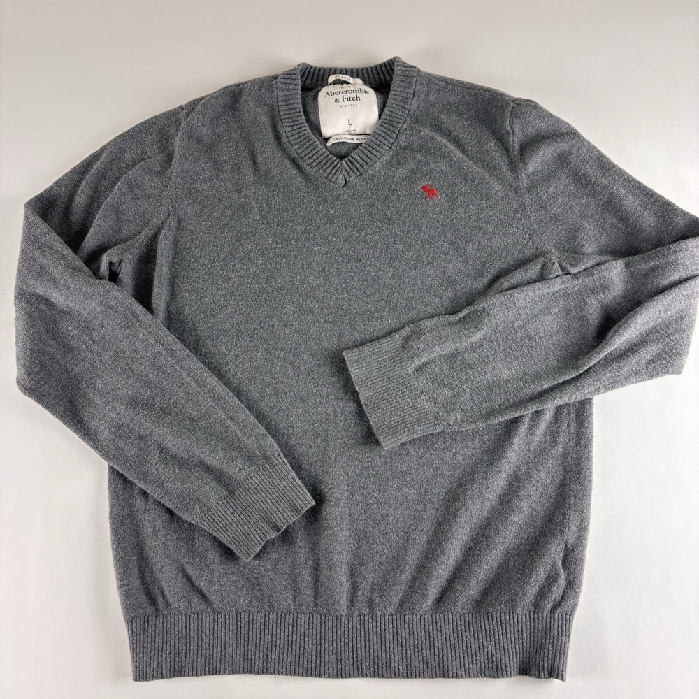 Abercrombie & Fitch Sweater Mens Large Gray Muscle Cotton‎ Cashmere Blend